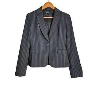 Tahari Womens Pinstripe One Button Blazer Size 6 Black & White Career Office